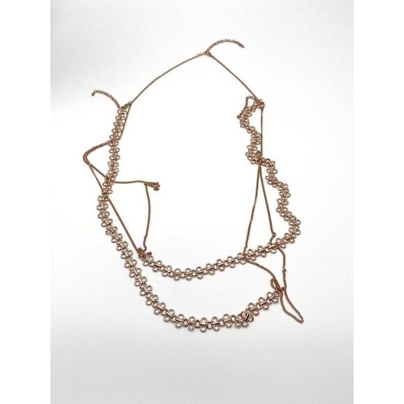 LUV AJ Necklace Rose Gold Tone Asymmetrical Long Two Strands 35”+3” - Picture 7 of 10